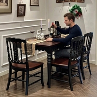 Table à manger vintage de style français en bois massif avec tiroirs, plateau rectangulaire de 16 mètres, rétro noir, pour usage domestique, 6 places, à assembler