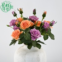 Roses artificielles en latex à toucher réel, 54 cm, 3 têtes, petites roses, décoration de mariage, arrangement floral, accessoires de photographie