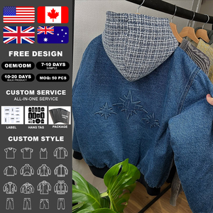 Kingsen – Sweat à capuche zippé en coton épais de haute qualité, style vintage délavé, coupe oversize pour homme, motif color block et denim à carreaux - Product Image 2