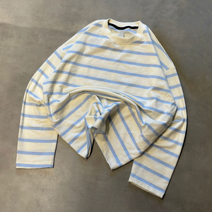 <span class=keywords><strong>Felpa</strong></span> da <span class=keywords><strong>Uomo</strong></span> <span class=keywords><strong>a</strong></span> Maniche Lunghe con Logo Personalizzato, in Cotone, Casual, Primaverile ed Estiva, Vestibilità Ampia, Girocollo <span class=keywords><strong>a</strong></span> <span class=keywords><strong>Righe</strong></span> - Product Image 1