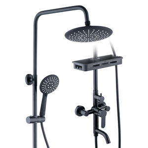 Juego de ducha fría y caliente Chenlu, cabezal de ducha redondo montado en la pared, rociador de lluvia con masaje, acero inoxidable 304, acabado negro - Product Image 2