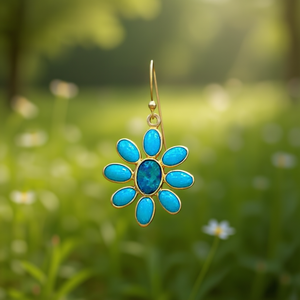 Orecchini Pendenti a Fiore Placcati Oro con Opale Incastonato, Stile Bohémien, Gioielli di Moda per Donne - Product Image 2