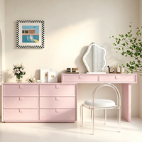 Table de maquillage moderne en bois avec miroir LED d'angle blanc et tiroirs