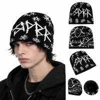 Bonnet réversible gothique tendance, bonnets d'hiver 2026, design chauve-souris et lettres tricotées, casquette unisexe streetwear