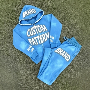 Tùy Chỉnh Của Người Đàn Ông Flare Cắt Sweatsuit Chạy Bộ Axit Dây Kéo Theo Dõi Phù Hợp Với Thiết Lập Phun In Trống Flare Sweatpants Và Áo Bộ - Product Image 1