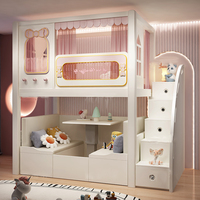 Lit superposé moderne pour enfants avec bureau intégré, combinaison multifonctionnelle maison dans les arbres, armoire et penderie, idéal pour petit appartement, en bois massif
