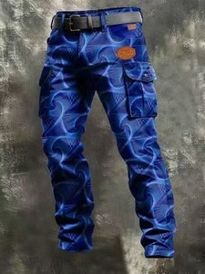 Pantalon cargo pour homme à imprimé numérique sauvage, multi-poches, coupe droite ample, pantalon tendance streetwear pour le printemps et l'été - Product Image 2