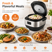 Penanak Nasi Listrik 5L untuk Hotel, Rumah, dan Dapur, 900W, 12 Program, Gelas Takar, Stainless Steel, Layar LED, Timer