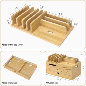 Estación de carga de bambú para gestión de cables, estación de carga de madera, caja de almacenamiento de cables, soporte de base - Product Image 4