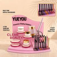 Présentoir de Maquillage en Acrylique Rose Ondulé à 4 Niveaux avec Plateau à Stylos 8 Compartiments, Support de Comptoir en Acrylique Personnalisable avec Logo