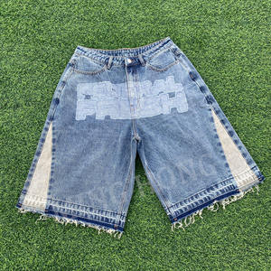 กางเกงยีนส์ขาสั้นสำหรับผู้ชายกางเกงยีนส์เย็บปะติดด้านข้างพิมพ์โลโก้ได้ตามต้องการจากโรงงาน - Product Image 1