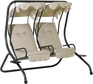 Outsunny hiện đại Patio Swing ghế có thể tháo rời tán 2 riêng biệt kim loại ghế cup chủ vườn bên hồ bơi hiên sân sau màu be