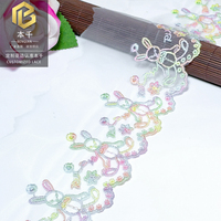 LEIXUSI 9,5 cm Bordure en dentelle brodée dégradé arc-en-ciel, motif floral lapin pour robe victorienne enfant, couture DIY