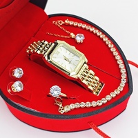 Coffret Cadeau d'Affaires Premium 5 pièces : Montre à Quartz Élégante pour Femme et Bijoux en Cristal avec Boîte Cœur Rouge pour la Saint-Valentin 2026