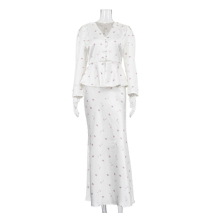 Completo da <span class=keywords><strong>Donna</strong></span> Primavera Estate 2026: Top Floreale in <span class=keywords><strong>Raso</strong></span> e Gonna Lunga - Abbigliamento Elegante Due Pezzi - Product Image 4