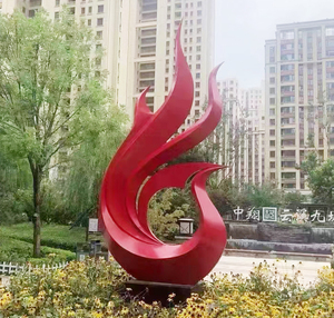 Tùy chỉnh thành phố lớn ngoài trời Vườn trừu tượng ngoài trời nghệ thuật màu đỏ kim loại tượng thép không gỉ chim Phượng Hoàng điêu khắc - Product Image 6
