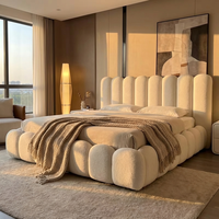 Lit double en cuir véritable de style italien, cadre en bois moderne et simple, 1,8 m/1,5 m, rembourrage doux, luxe léger, lit de maître haut de gamme