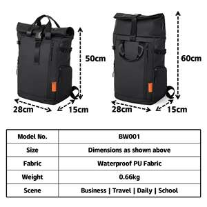 Unisex Trendy büyük kapasiteli rulo üst PU dizüstü sırt çantası özel su geçirmez anti-hırsızlık okul/öğrenci açık seyahat iş çantası - Product Image 6