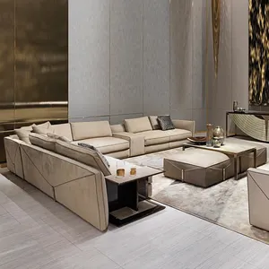 高端超细纤维面料意大利设计真皮豪华沙发客厅套装l形沙发现代家具