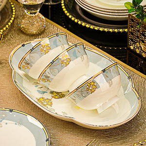 Ceramic Bone China Tableware <strong>Set</strong> Nordic Minimalist Plant <strong>Microwave</strong> Safe Light Luxury Souvenir Gift Bowl Plate <strong>Set</strong> - Product Image 4