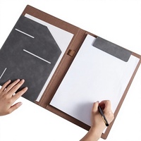 Porte-documents de bureau A4 en cuir PU en gros avec impression de logo personnalisé HJ, pince simple pour contrats, factures et documents