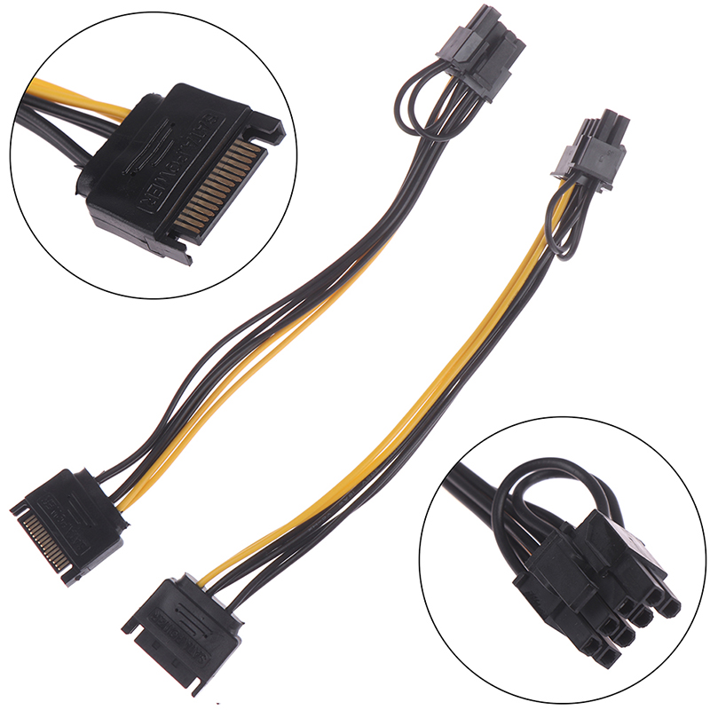 SATA 15 Pin SataชายPCI-E Express 6 + 2ขาชายอะแดปเตอร์Connector 20ซม.8 PinสายไฟสำหรับCPUการ์ด