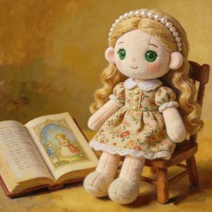 Muñeca de Peluche de Alta Calidad con Cabello Rizado de Cuento de Hadas: Suavidad Primaveral con Diadema de Perlas, Muñeca de Peluche Personalizada, Regalo para Niños - Product Image 1