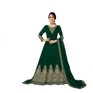 Salwar Kameez de Satén de Diseño Elegante con Imitación de Georgette, Bordado Intenso, para Fiestas, Festivales, Novias, Personalizable, Cosido Gratis - Product Image 1
