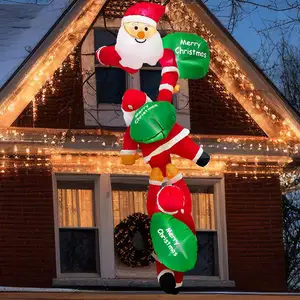 Kustom Pabrik balon Natal lucu balon panjat 8FT Santa dengan LED halaman luar ruangan dekorasi tiup Natal
