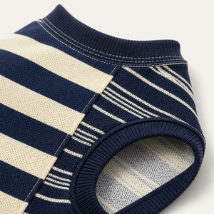 Vêtements pour chien rayés bleu marine et crème, t-shirt pour animal de compagnie doux et confortable, respirant, été, automne - Product Image 3