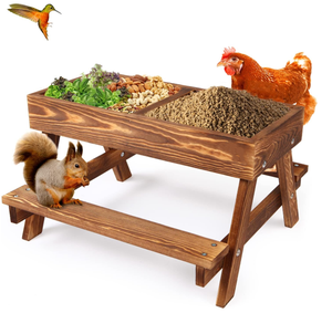 <strong>Picnic</strong> Kit Wild Bird Duck Squirrel Mess Mesh Bottom Keep Food Fresh Dry Easy Clean Fill <strong>Handmade</strong> <strong>Table</strong> Wood Chicken Feeder