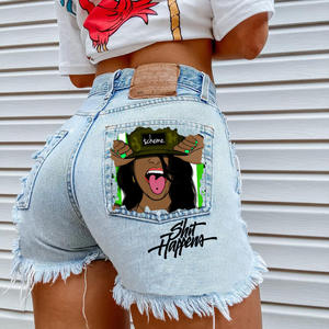 Motif imprimé de poches de shorts pour femmes d'été chaud, Big Stone Love, Shorts bruts déchirés - Product Image 5