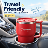 Mug de voyage isotherme en acier inoxydable 304 de qualité supérieure, 12 oz, à double paroi, réutilisable, avec poignée et couvercle coulissant, pour le bureau
