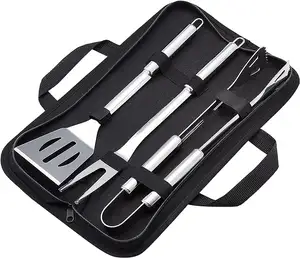 高品质烧烤工具套装不锈钢烤肉钳牛排刀刮刀叉配件，带免费便携袋