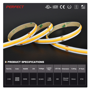 Tira de LED de Alto Voltaje PSB480C 48V DC 48V 8W/M, Rollo de 20M, Eficiencia 100LM/W, CRI Ra≥90, 3 Temperaturas de Color para Iluminación Lineal de Larga Distancia - Product Image 2