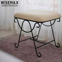WISEMAX FURNITURE - Petit pouf et tabouret de coiffeuse en tissu velours moderne et métal - Meubles de maison durables pour la chambre à coucher et le salon