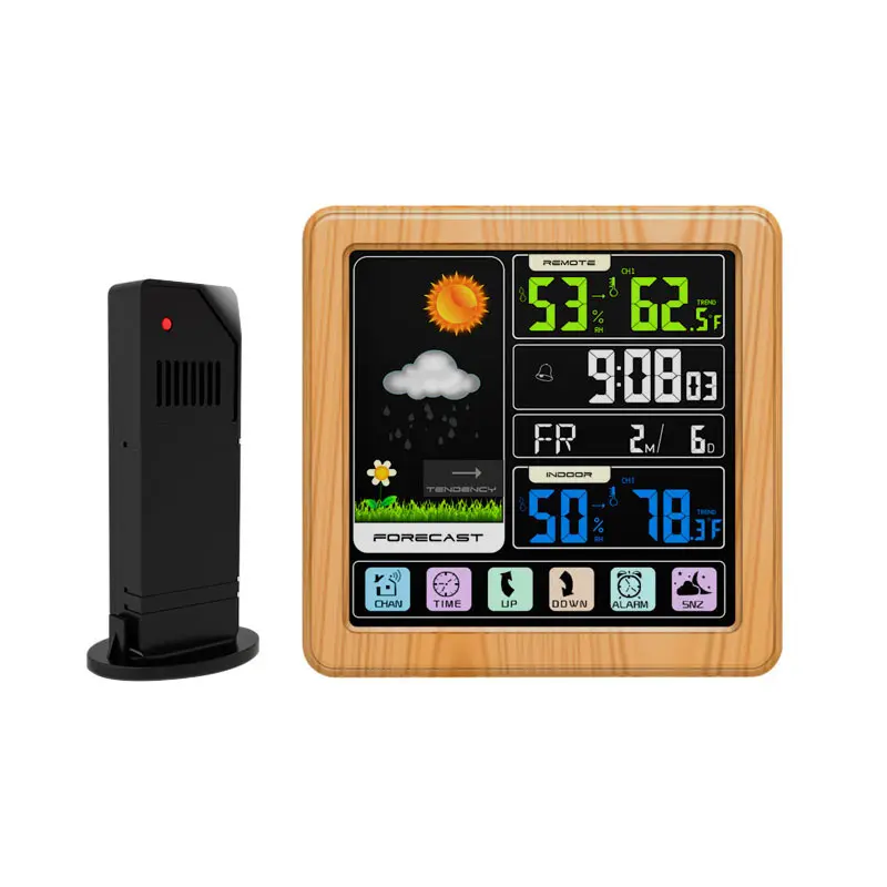 Termómetro inalámbrico para interiores y exteriores, pantalla a color, estación de pronóstico del tiempo, reloj despertador con pantalla táctil para uso doméstico