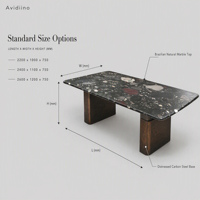 Table à manger en marbre naturel brésilien, surface finie en cuir, base en acier carbone vieilli, mobilier de salle à manger pour hôtel et restaurant