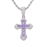 Collier Hip Hop avec pendentif croisé en Zircon AAA, vente en gros, corde de diamant en verre, chaîne ras du cou