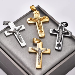 Collier pendentif croix de Jésus en acier inoxydable pour femmes et hommes, avec breloques imprimées Bible, chaîne en métal, amulette, bijou cadeau - Product Image 3