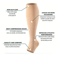 Kaos Kaki Kompresi Khaki Open Toe 20-30mmHg Graduated Support untuk Perawat Wanita Pria Warna Nude Tanpa Jari Setinggi Lutut Pereda Varises