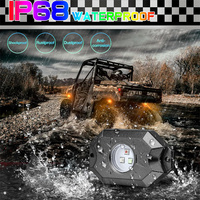 Kit de 4 projecteurs LED RGB 12V pour voiture, étanches IP67, à commande par application, avec faisceau large et effet néon