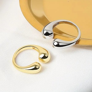 Geometric Teardrop Shape Alloy <b>Ring</b> Gold And Silver Unisex Jewelry Gift <b>For</b> <b>Couples</b> - Product Image 1