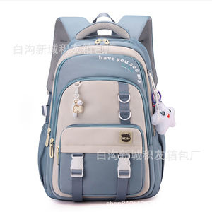 Student <b>Backpack</b> 15 Inches Color Blocking Contrasting Stitching Interior Zipper Pocket For School Education Unisex - Product Image 4