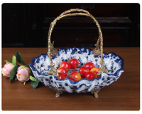 Nouvelle corbeille à fruits en porcelaine bleue et blanche chinoise, céramique décorative, vaisselle en émail bleu et blanc, porcelaine chinoise décorative pour fruits
