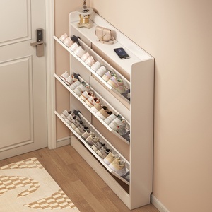 Armoire à chaussures en bois à rabat ultra-mince avec rangement économique de 17cm de grande capacité pour les petits appartements Porte-chaussures d'entrée de la maison - Product Image 1