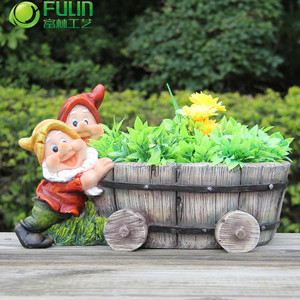 Statue de gnome de <span class=keywords><strong>jardin</strong></span> mignonne <span class=keywords><strong>en</strong></span> magnésie de 57,5 cm avec deux pots de fleurs, imperméable, faite à la main, écologique, Art Déco, ornement extérieur - Product Image 2