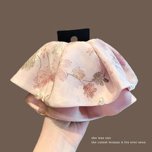 Elegante Horquilla Rosa de Satén con Flores de Perlas, Accesorio para Cola de Caballo de Mujer, Diadema Completa para la Cabeza, Colección Primavera 2026, Materiales Mixtos - Product Image 3