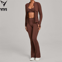 Ensembles de vêtements de sport pour femmes très demandés : vestes à manches longues, ensembles 3 pièces, logo personnalisé pour la gym, le yoga, la course à pied et l'entraînement