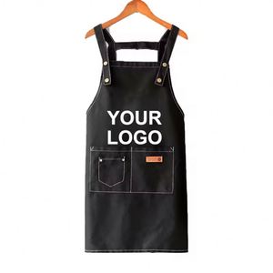Wholesale Custom Logo Denim Kitchen <b>Apron</b> <b>BBQ</b> Chef Bulk Cotton Canvas <b>Aprons</b> for Beauty Salon - Product Image 1